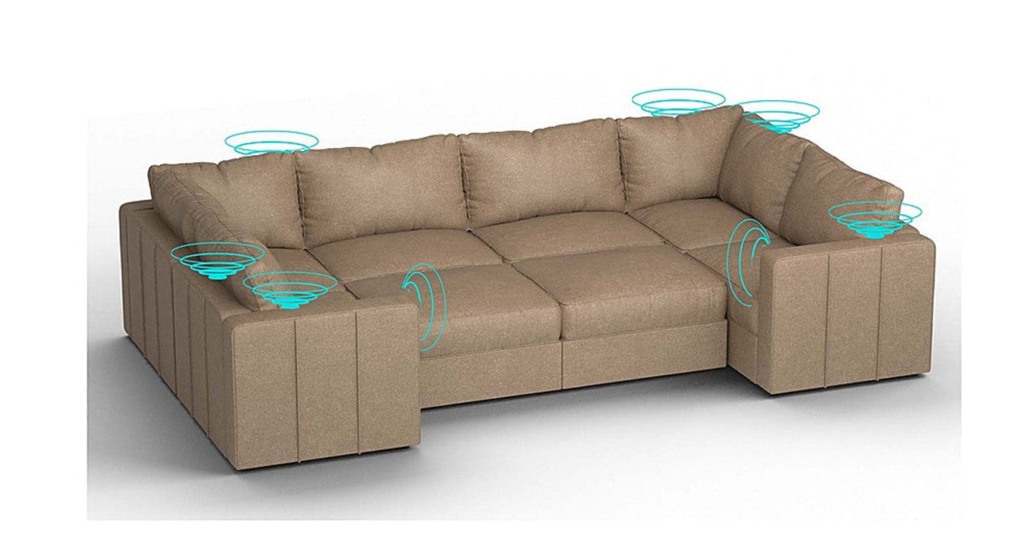 Lovesac – 8 Seats + 10 Sides Combed Chenille & Standard Foam with 6 Speaker Immersive Sound + Charge System – Taupe - 1772604932291_702
