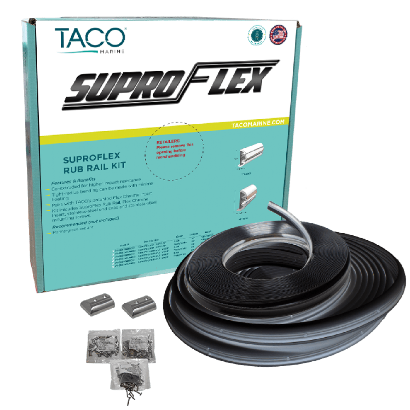 TACO Marine Suproflex Medium Rub Rail Kit 2" X 29/32" 60' Black with Chrome Insert - V11-9990BBK60-2