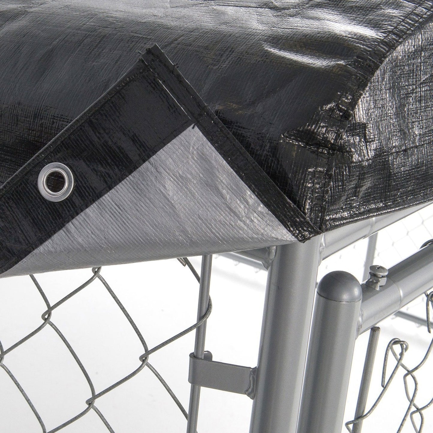 Lucky Dog 10' x 10' Chain Link Dog Kennel (2 Pack) & Waterproof Roof Cover - 174393