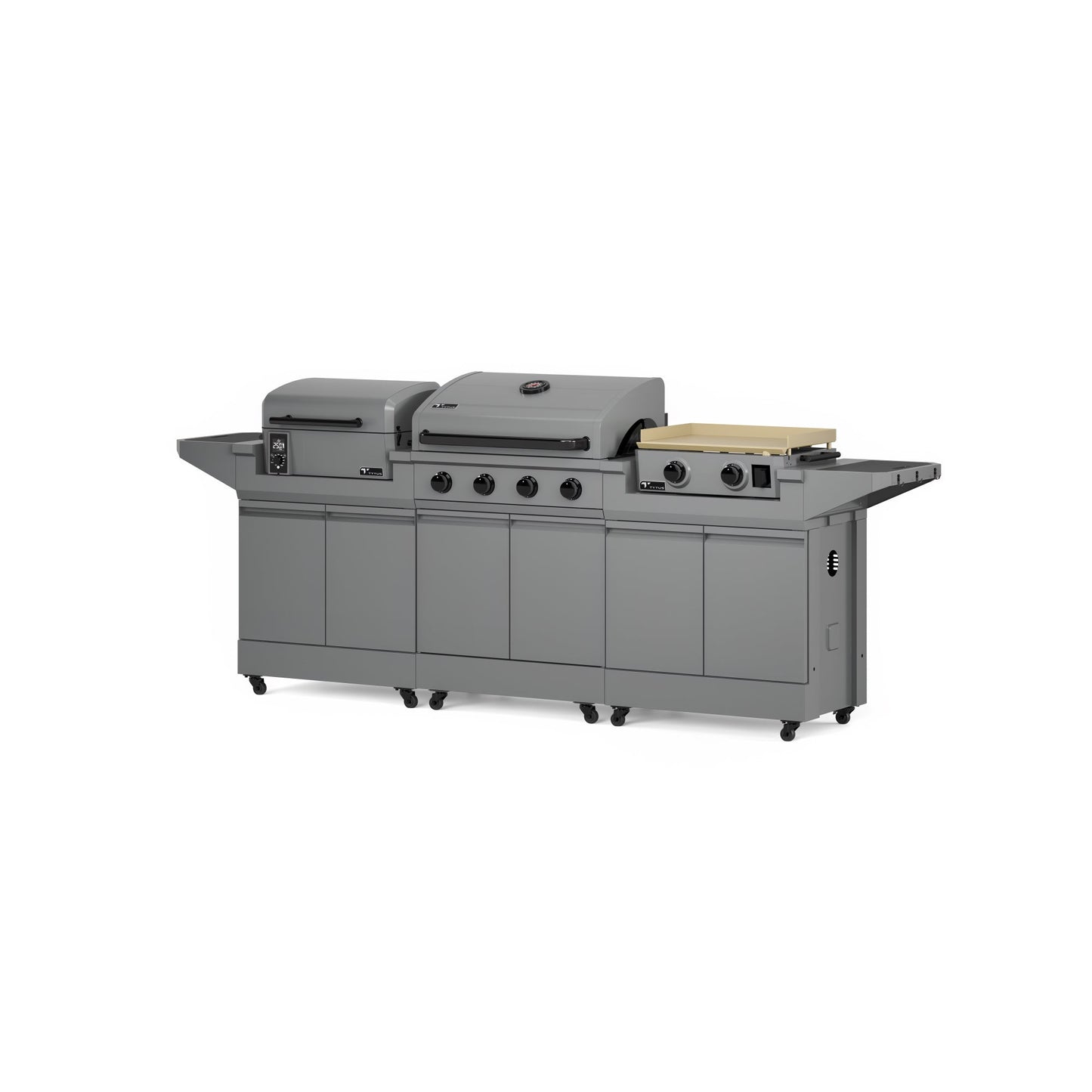 TYTUS Modular Grilling Collection 4-Burner Gas Grill, Pellet Smoker with Cart and Gas Griddle with Cart - TDT-BUN-009