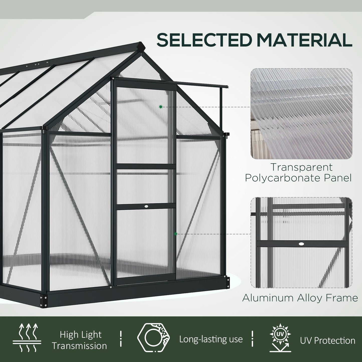 Outsunny BloomGreen 6' x 8' Greenhouse with Rain Gutter and Roof Vent Gray - 845-059GY