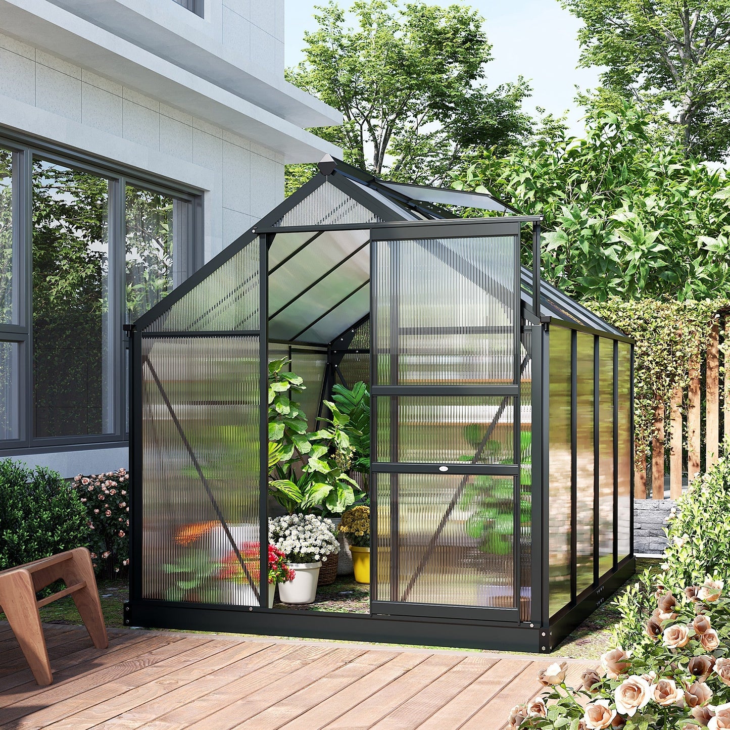 Outsunny BloomGreen 6' x 8' Greenhouse with Rain Gutter and Roof Vent Gray - 845-059GY