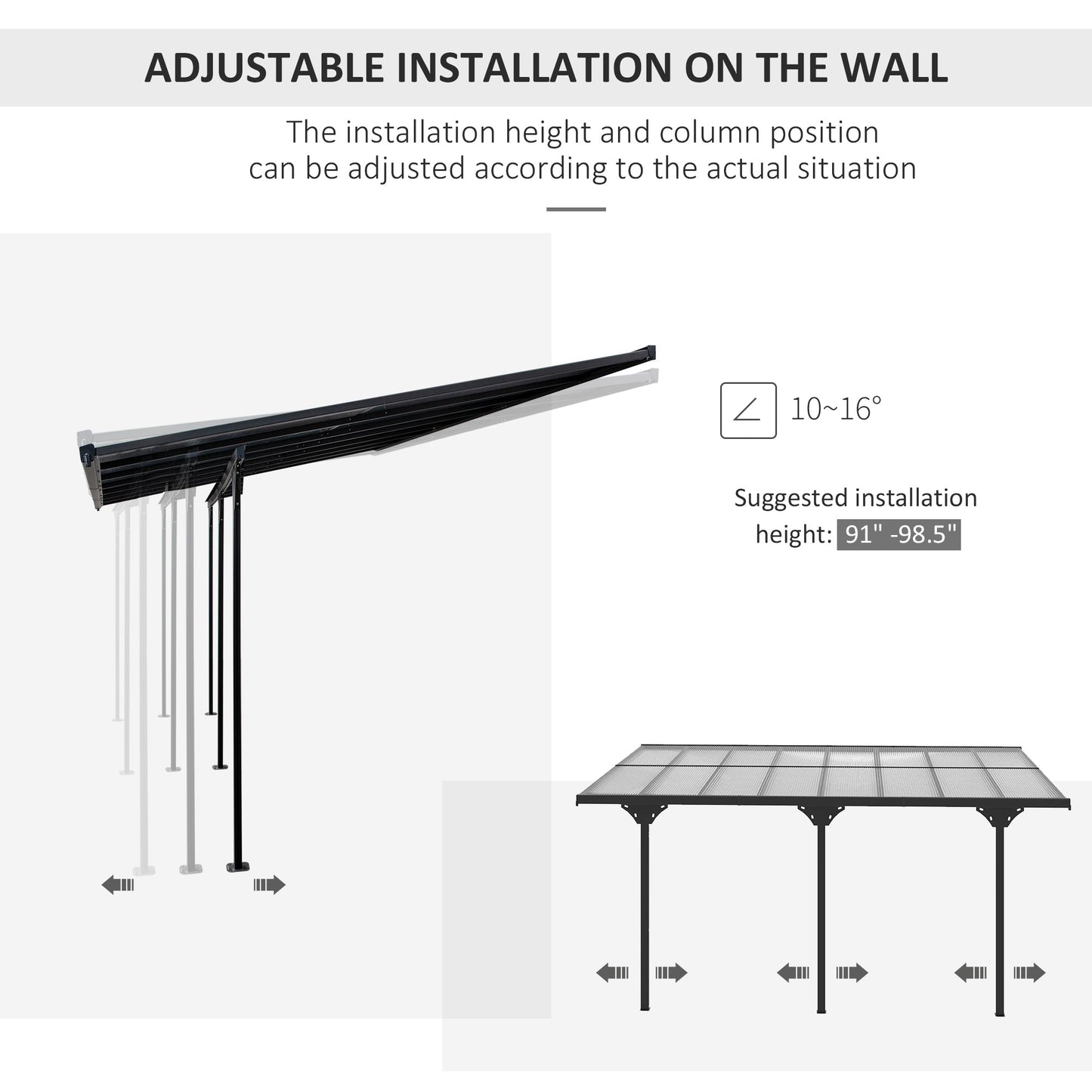 Outsunny 16.5' x 10' Hardtop Pergola with UV-Blocking Transparent Roof, Aluminum Frame, Gray - 84C-182V02LG