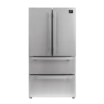 Forno 4-Piece Pro Appliance Package - 36-Inch Gas Range, Refrigerator, Wall Mount Hood, & 3-Rack Dishwasher in Stainless Stee - APR4-6260-36-Hl