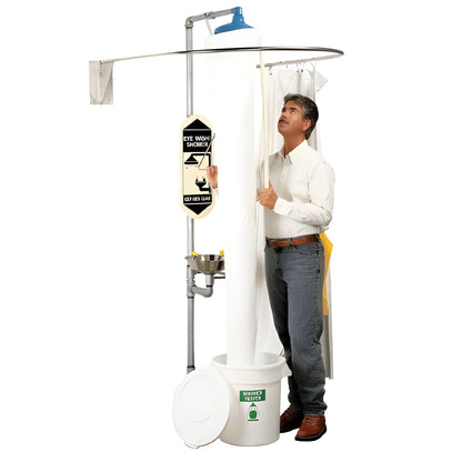 Grainger - Shower Tester 15 X 84 Inch, White, Funnel Weighted Top and Bottom, With Plastic Bucket For Emergency Shower Stations - 8ND03