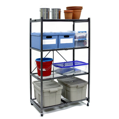 Origami 4 Tier Multipurpose Folding Storage Rack with Wheels, 3 Pack, Gray - 414442