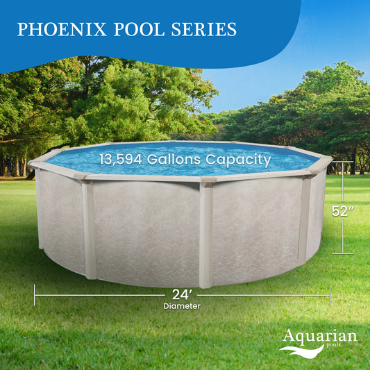 Aquarian Phoenix 24'x52" Round Above Ground Pool w/ Pump, Ladder, Liner, Skimmer - 109175