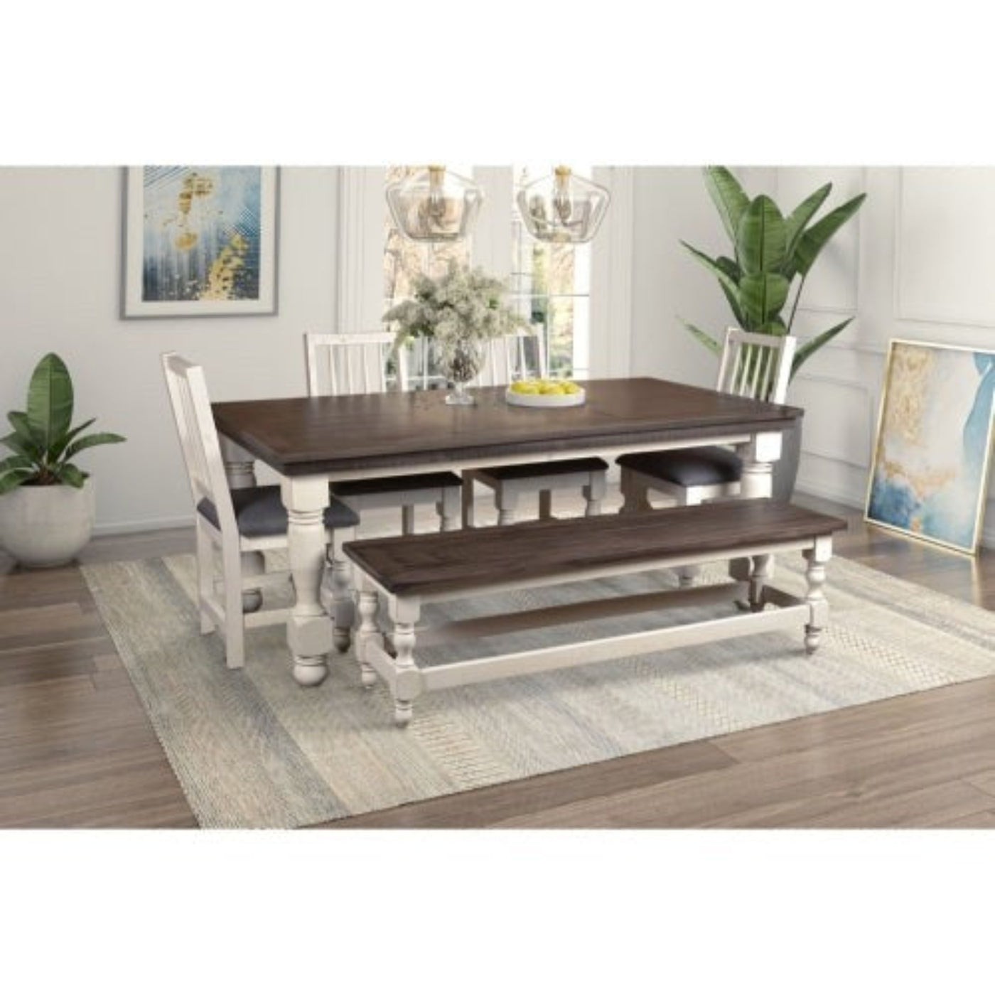 Sunset Trading Rustic French 78" Rectangular Dining Table | Distressed White and Brown Solid Wood HH-8750-078