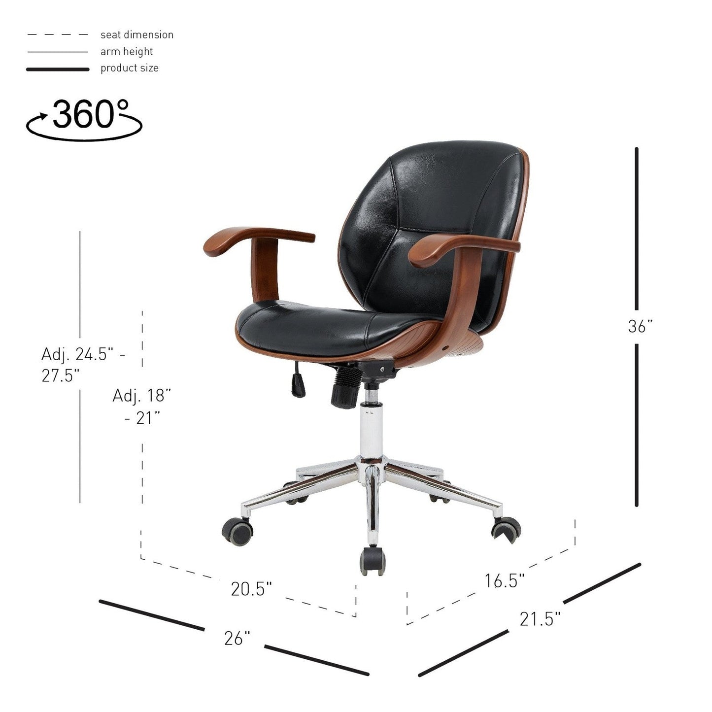 New Pacific Direct Samuel PU Bamboo Office Chair w/ Armrest  - 1160030-BWL