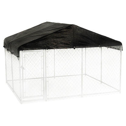 Lucky Dog 10 x 10 Ft Outdoor Steel Chain Link Dog Kennel & Waterproof Roof Cover - 126758
