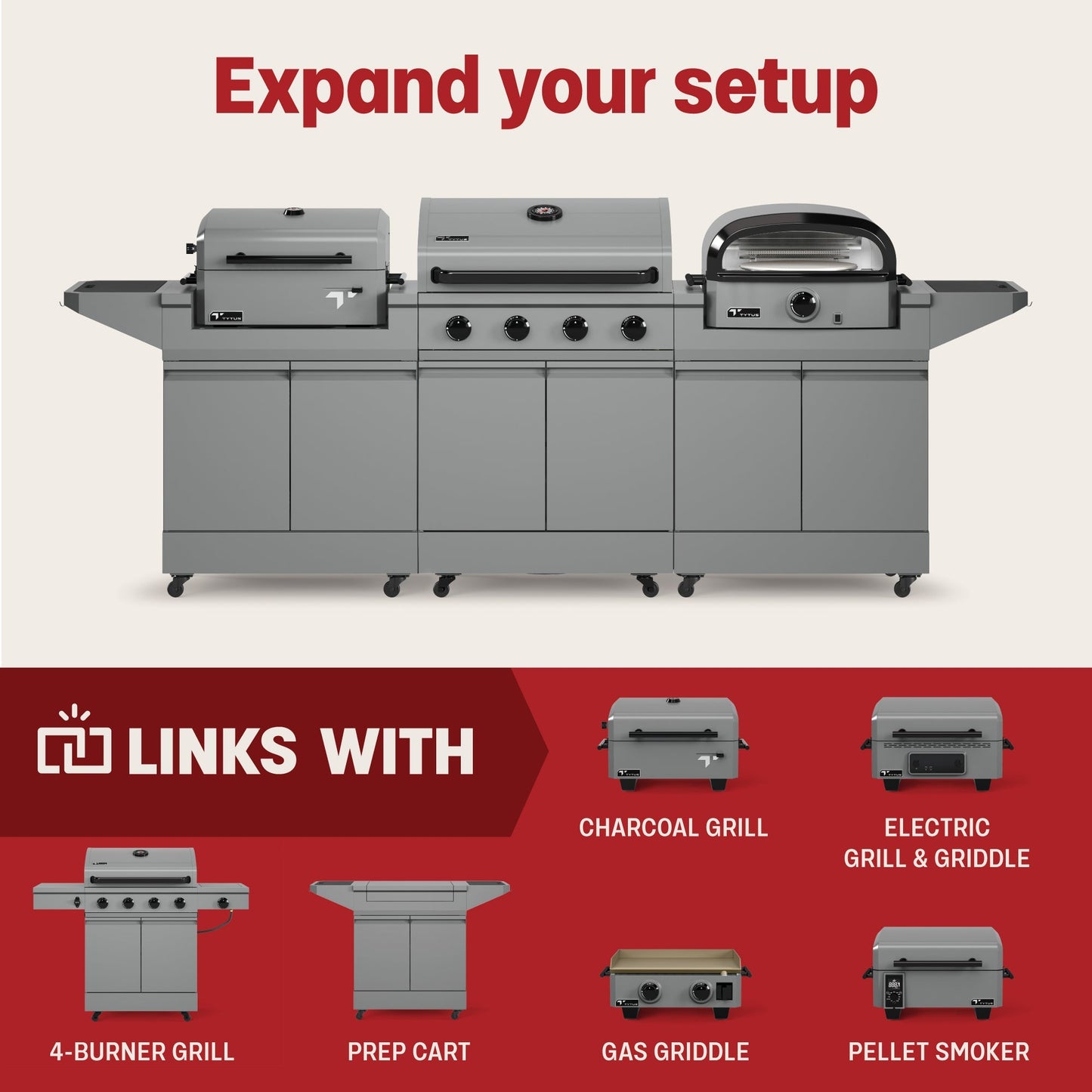 TYTUS Emberwood Pizza Oven with Grill and Prep Cart - TDT-CRT-GPZA