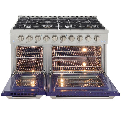 Kucht Professional 48 in. 6.7 cu ft. Propane Gas Range with Blue Door and Silver Knobs, KNG481/LP-B