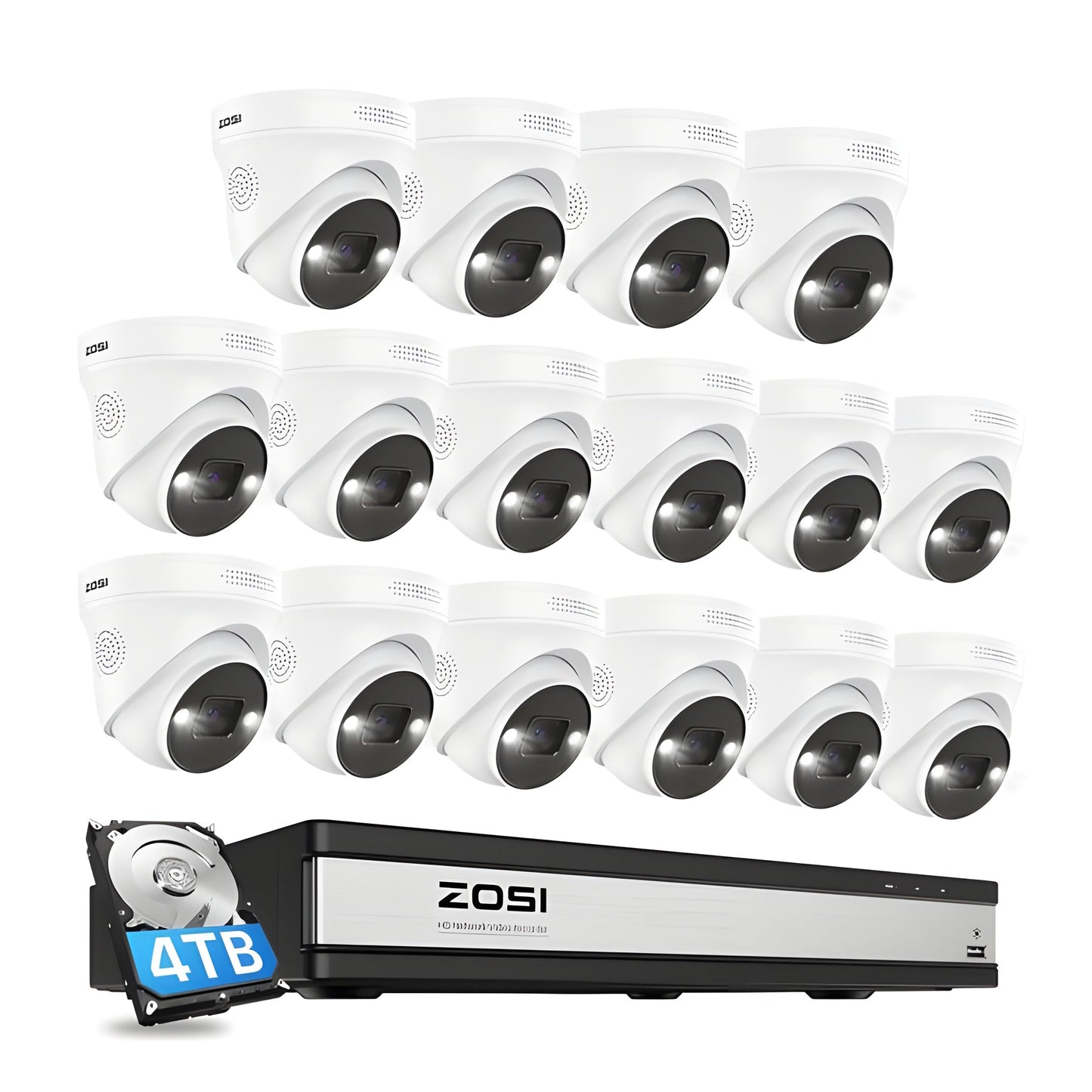 Zosi C225 4K 16 Channel PoE NVR Security System + 4TB Hard Drive - C225 4K 161