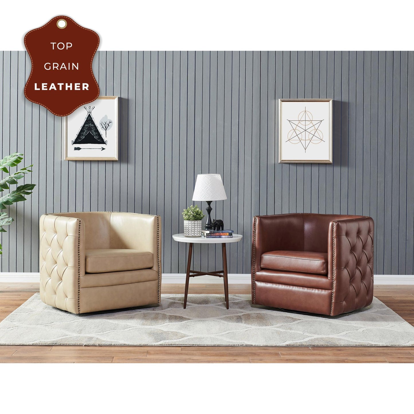 New Pacific Direct Leslie Top Grain Leather Swivel Tufted Chair  - 1900152-427