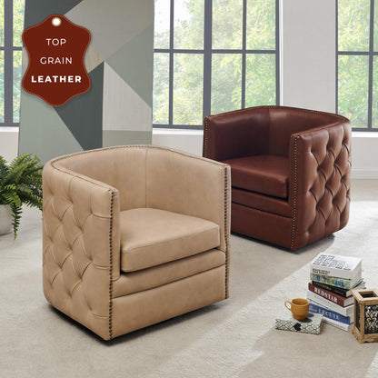 New Pacific Direct Leslie Top Grain Leather Swivel Tufted Chair  - 1900152-427
