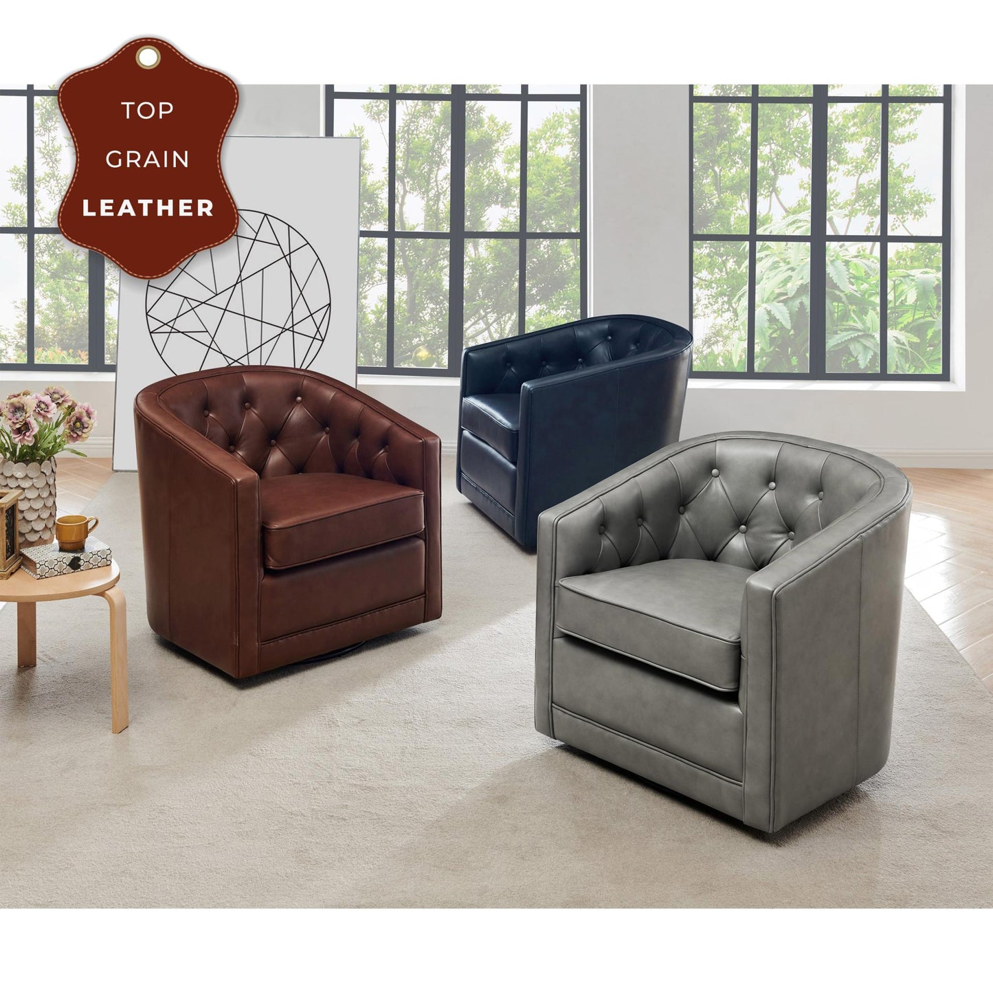 New Pacific Direct Walsh Top Grain Leather Swivel Chair  - 1900153-429