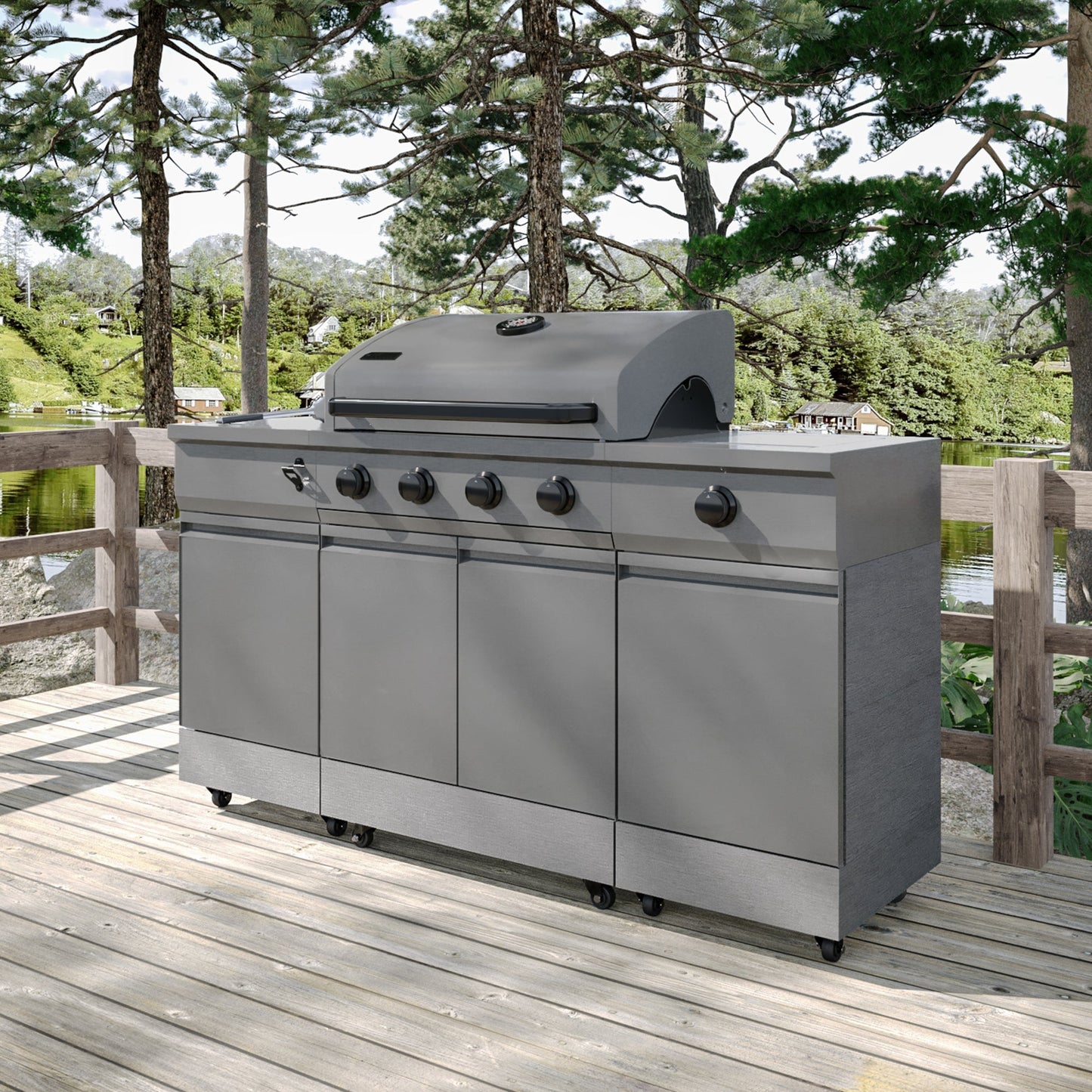 TYTUS Fresno 5-Burner LP/NG Convertible Grill in Gunmetal + Carbon Wood - TDT-021-0105