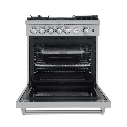 Forno 3-Piece Appliance Package - 30-Inch Gas Range with Air Fryer, French Door Refrigerator, and Dishwasher in Stainless Steel - AP3-6276-30