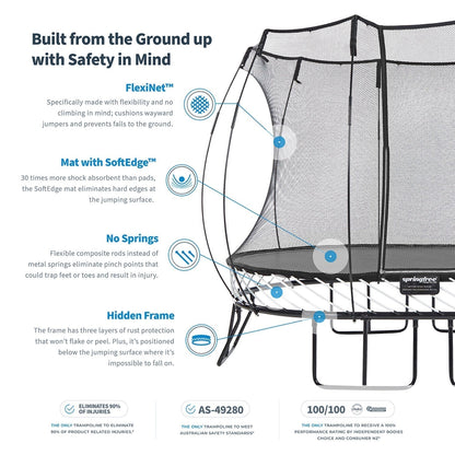 Springfree Outdoor Square 11 Foot Trampoline, Enclosure, Hoop Game, and Ladder - 215879