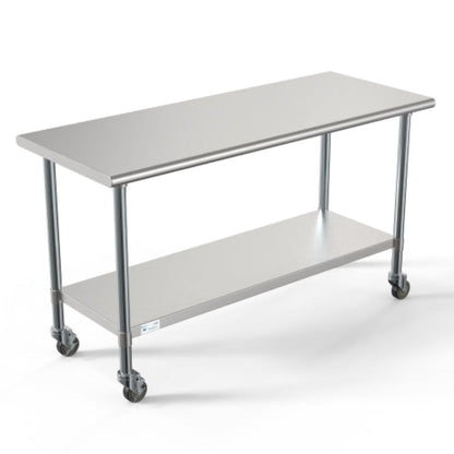 KOOLMORE CT246018C 24" x 60" 18-Gauge 304 Stainless Steel Commercial Work Table with Casters, CT2460-18C. - CT246018C
