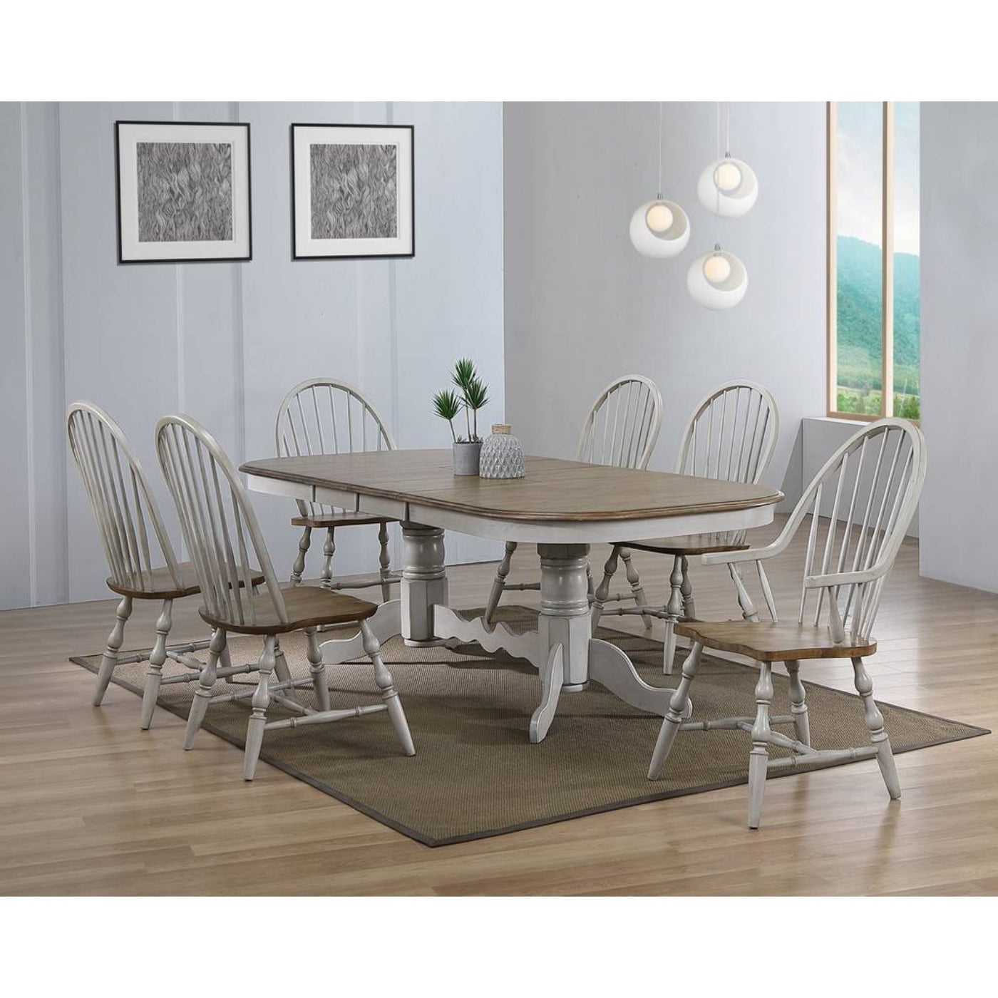 Sunset Trading Country Grove 96" Oval Double Pedestal Extendable Dining Table | Distressed Gray and Brown Wood | Seats 10  - DLU-CG4296-GO