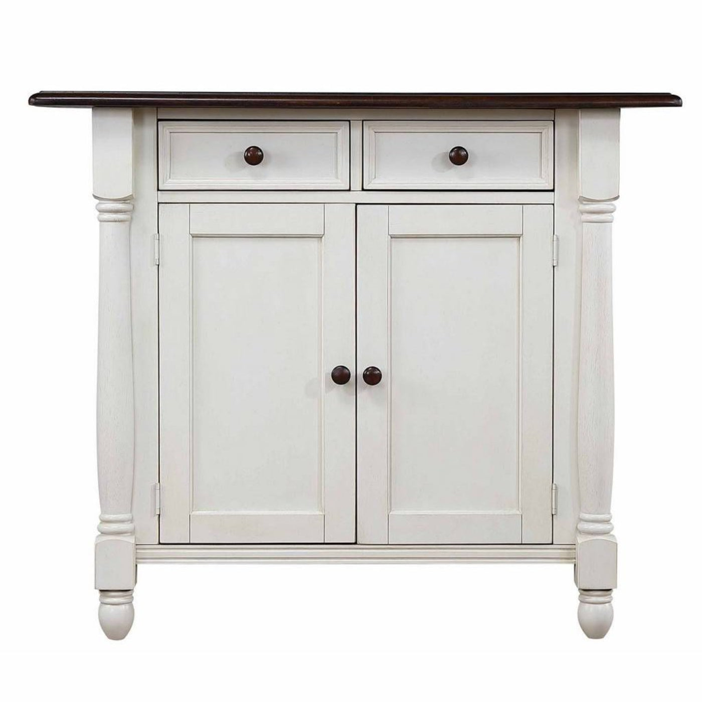 Sunset Trading Andrews Antique White Kitchen Island | Chestnut Brown Drop Leaf Top | Drawers and Cabinet -  DLU-KI-4222-AW