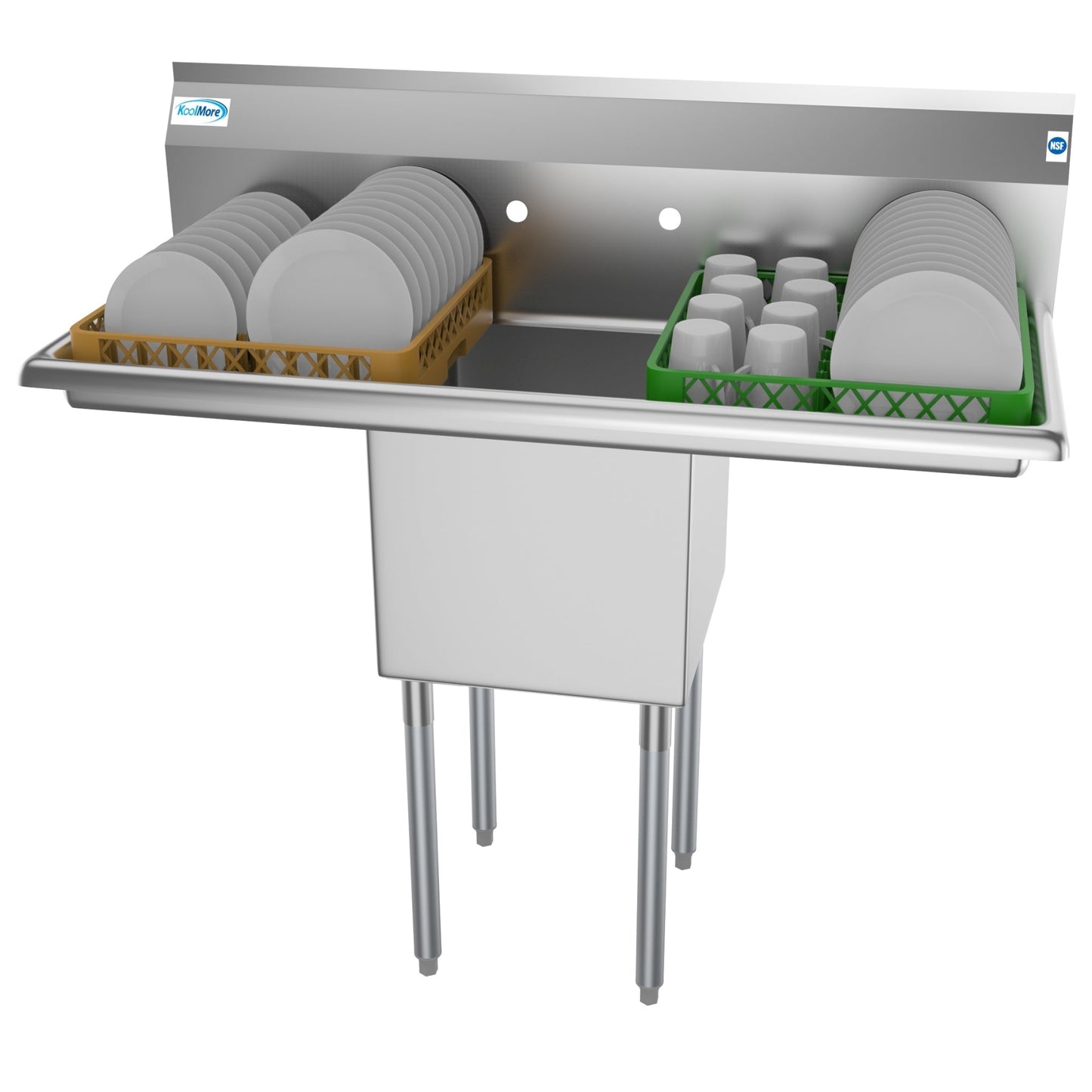 KOOLMORE 45 in. One Compartment Stainless Steel Commercial Sink with Drainboards, Bowl Size 15"x 15"x 12" -  SA151512-15B3.
