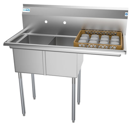 KOOLMORE 43 in. Two Compartment Stainless Steel Commercial Sink with Drainboard, Bowl Size 12"x 16"x 10" -  SB121610-16R3