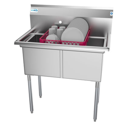 KOOLMORE 36 in. Two Compartment Stainless Steel Commercial Sink, Bowl Size 15"x 15"x 12" -  SB151512-N3.