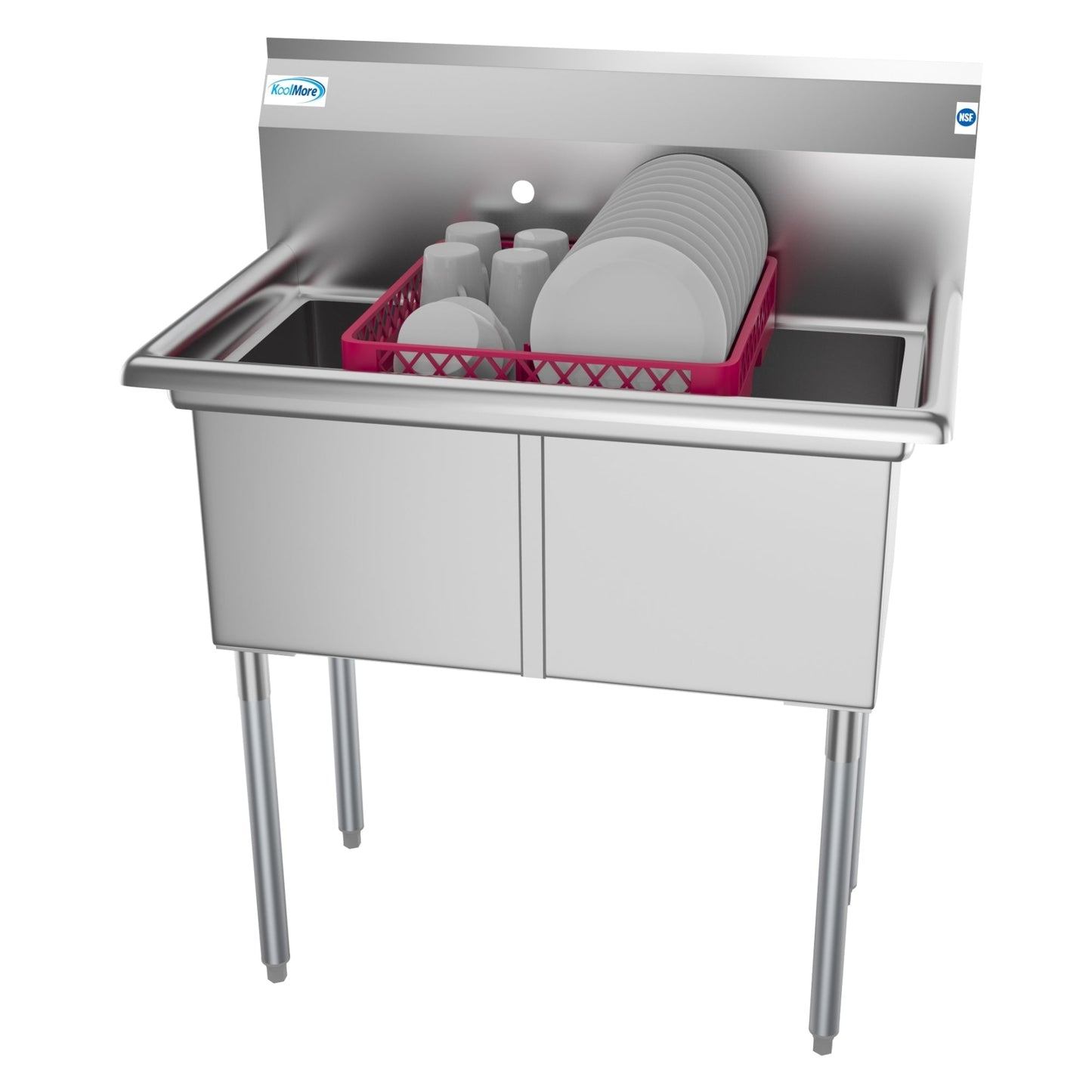 KOOLMORE 36 in. Two Compartment Stainless Steel Commercial Sink, Bowl Size 15"x 15"x 12" -  SB151512-N3.