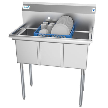 KOOLMORE 36 in. Three Compartment Stainless Steel Commercial Sink, Bowl Size 10" x 14" x 10"  - SC101410-N3.