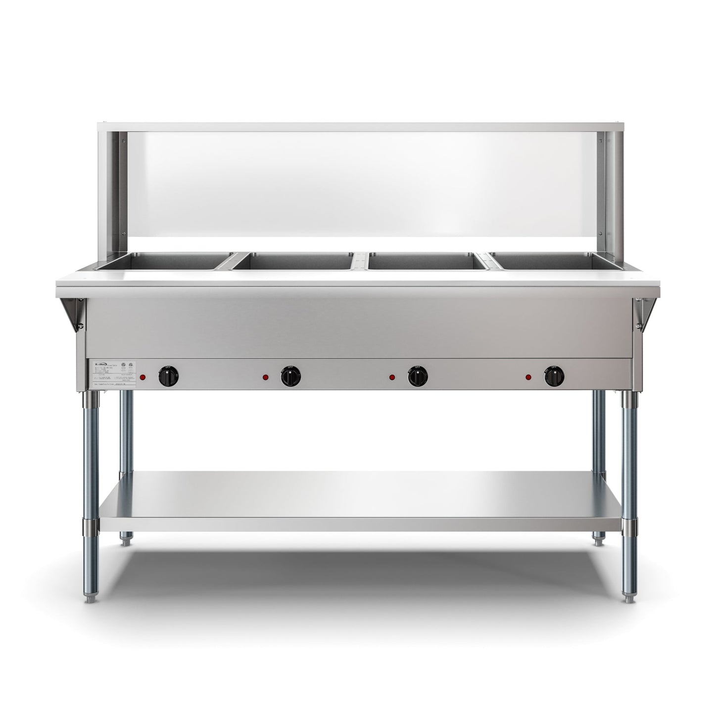 KOOLMORE Four Pan Open Well Electric Steam Table with Undershelf and Sneeze-Guard,  - KMOWS4SG