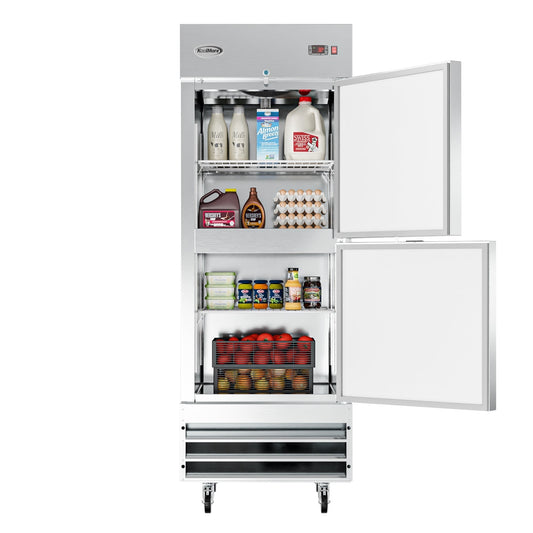 KOOLMORE 29 in. Commercial Stainless Steel Solid Half Door Reach-In Refrigerator, 23 cu. ft.  - RIR-1D-SSHD