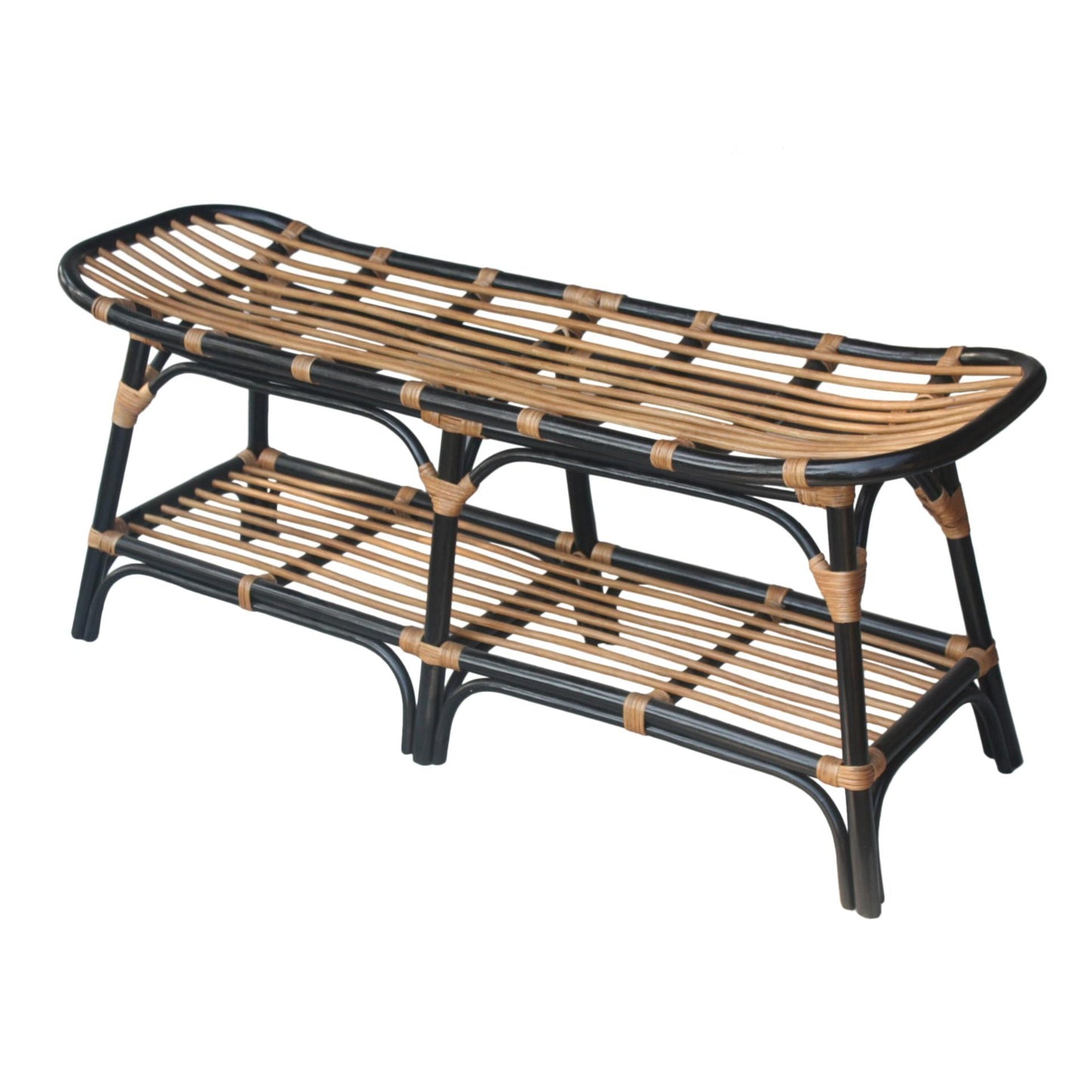 New Pacific Direct Damara Rattan Bench w/ Shelf  - 2400037-B