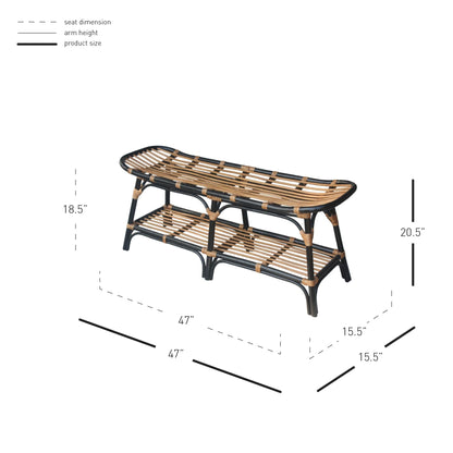 New Pacific Direct Damara Rattan Bench w/ Shelf  - 2400037-B