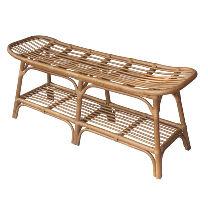 New Pacific Direct Damara Rattan Bench w/ Shelf  - 2400037-CB