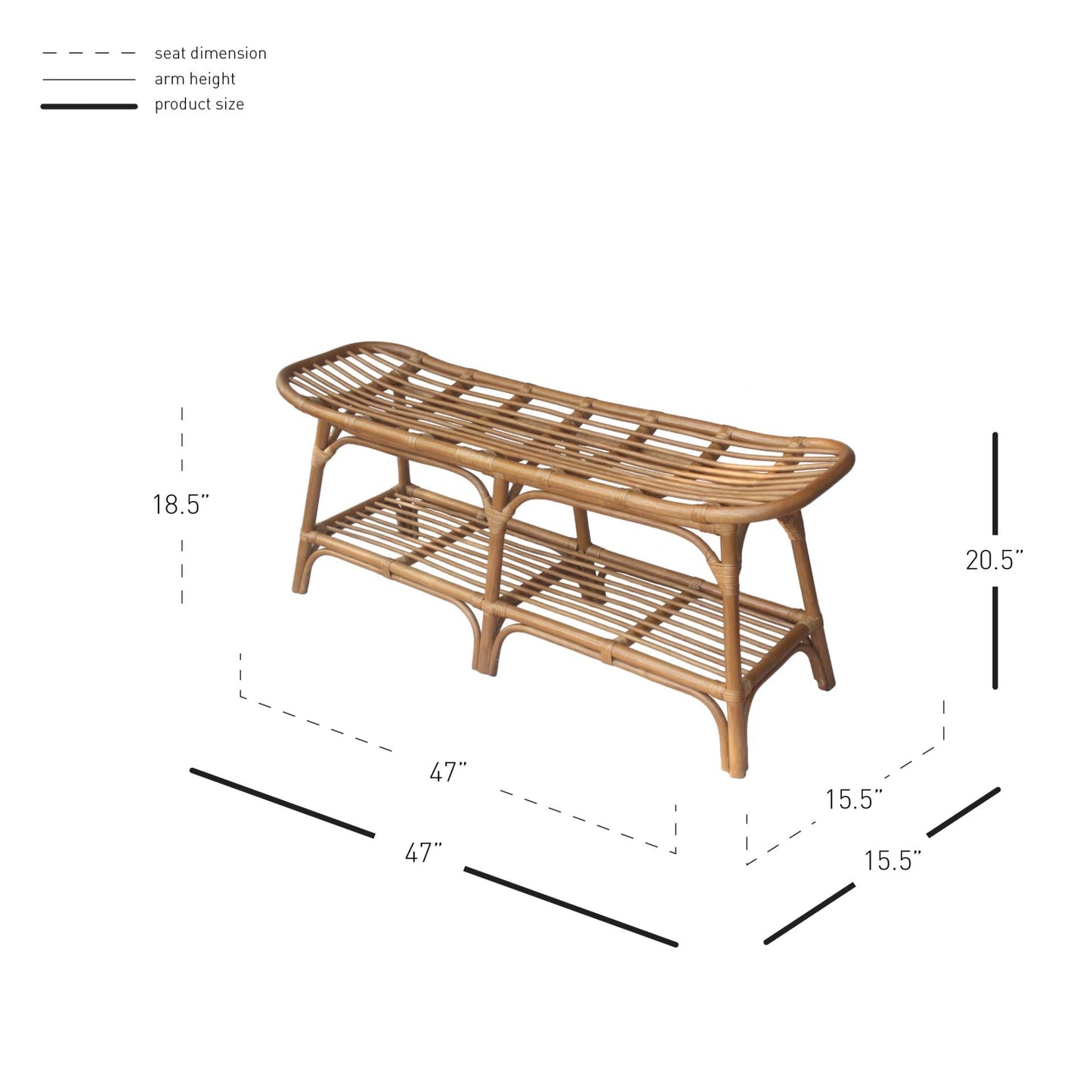 New Pacific Direct Damara Rattan Bench w/ Shelf  - 2400037-CB