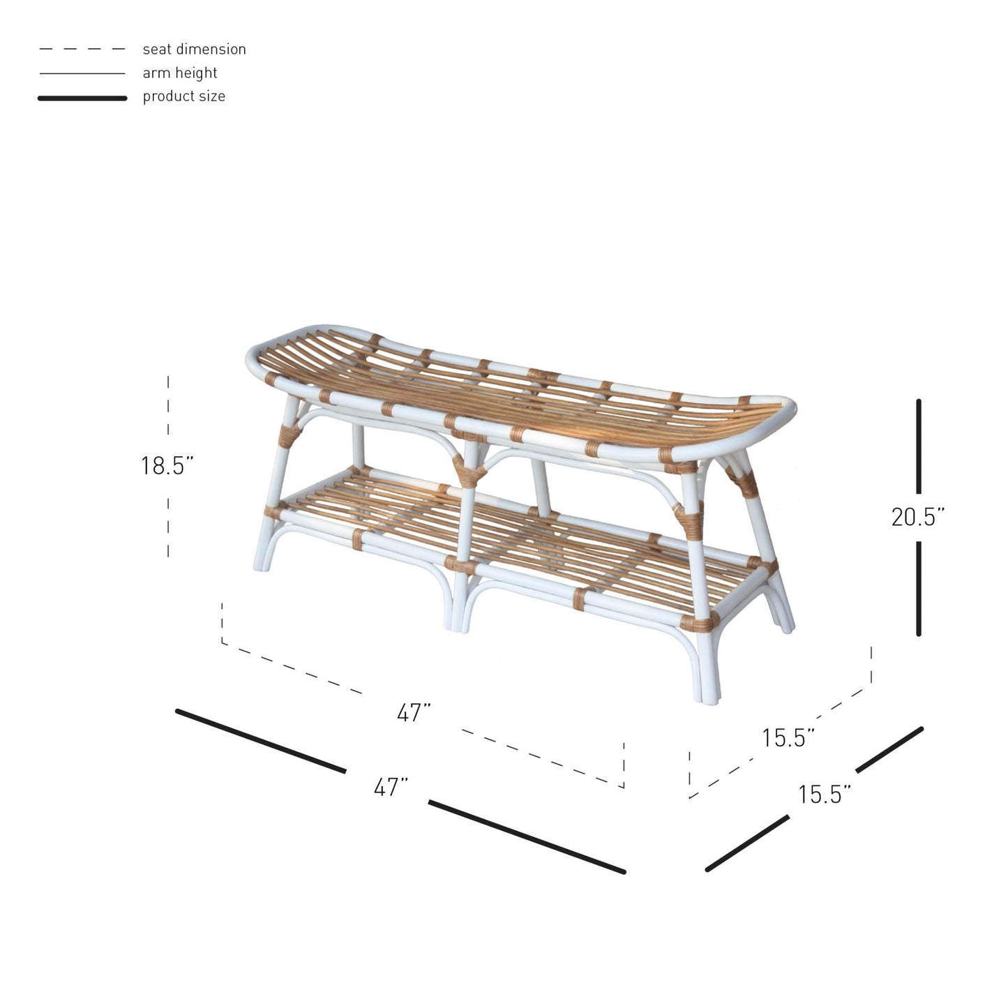New Pacific Direct Damara Rattan Bench w/ Shelf -  2400037-W