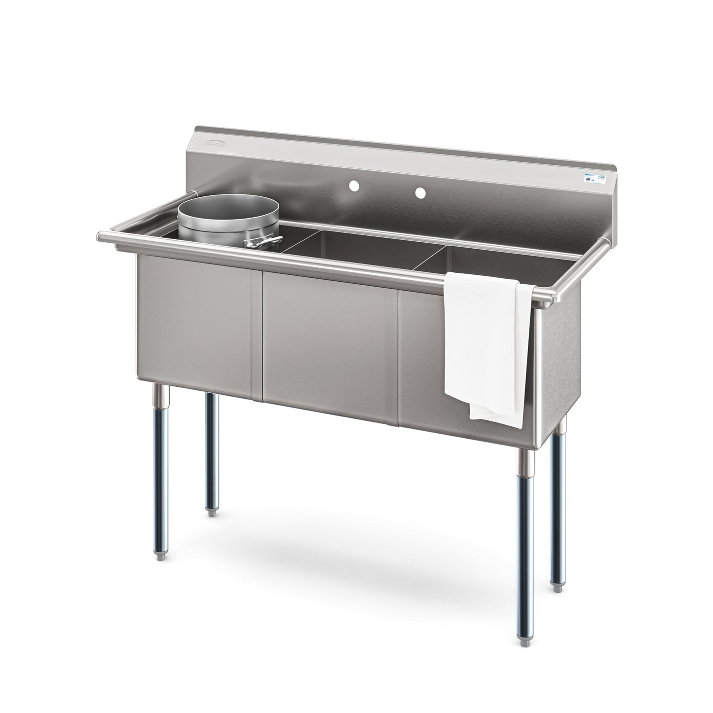 KOOLMORE KMSC181814N3 60 in. Three Compartment Commercial Sink Bowl Size 18x18x14 Stainless-Steel 18 Gauge  - KM-SC181814-N3