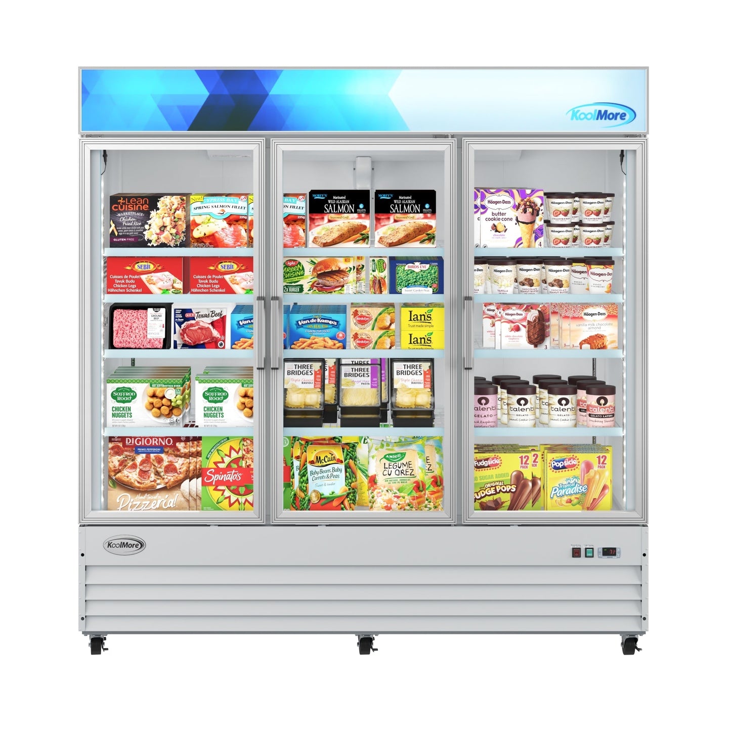 KOOLMORE 80 in. 3-Door Commercial Display Merchandiser Freezer 52 cu. ft. in White  - MDF-3GD-52C-WH