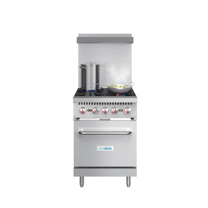 KOOLMORE 24 in. 4 Burner Commercial Liquid Propane Range with Oven in Stainless-Steel - KMCR24LP