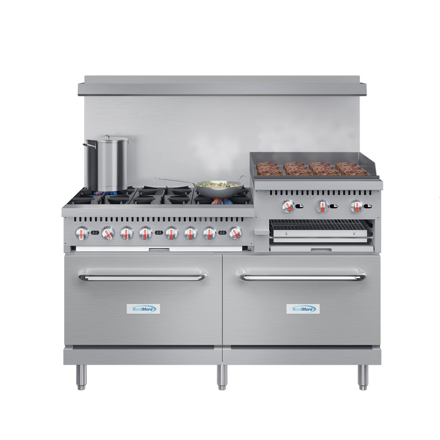 KOOLMORE 60 in. Commercial LP Range with 24 in. Griddle and Broiler in Stainless-Steel  - KMCRGB60LP