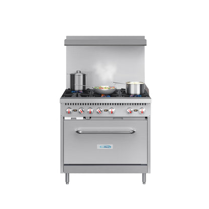 KOOLMORE 36 in. 6 Burner Commercial Liquid Propane Range in Stainless-Steel - KMCR36LP