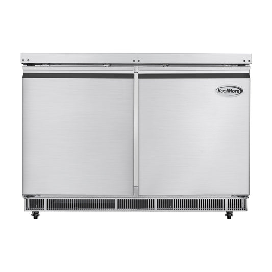 KOOLMORE 48 in. Commercial Refrigerated Prep Station Cold Table, Stainless-Steel Refrigerator with 9-Pan (Not Included) Capacity with Cover and Two Adjustable Shelves, ETL Listed  - KM-RBT-48C