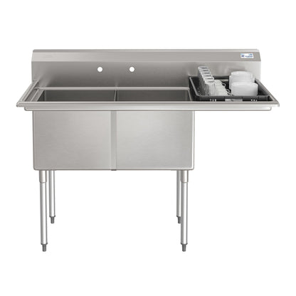 KOOLMORE 57 in. 16-Gauge 2-Compartment Commercial Sink with 18 in. Right drainboard, Bowl Dimensions 18"x18"x14" in Stainless-Steel -  KM-SB181814-18R316