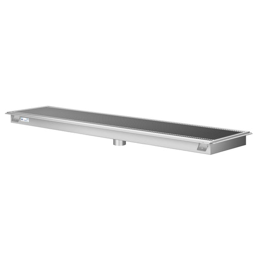 KOOLMORE 18" x 60" Stainless Steel Floor Trough Drain, 14-Gauge with Subway-Style Grating & Removable Drain Basket, NSF Listed - KMFTG1860
