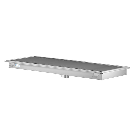 KOOLMORE 24" x 42" Stainless Steel Floor Trough Drain, 14-Gauge with Subway-Style Grating & Removable Drain Basket, NSF Listed - KMFTG2442