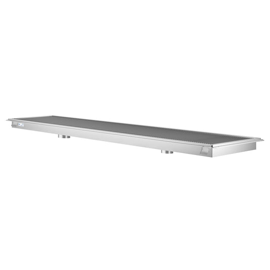 KOOLMORE 18" x 96" Stainless Steel Floor Trough Drain, 14-Gauge with Subway-Style Grating & Removable Drain Basket, NSF Listed  - KMFTG1896