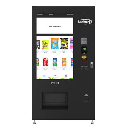 KOOLMORE KMVMRWT48BCR Refrigerated Snack Vending Machine In Black With 48 Slots Featuring Ample 49 Inch Touch Display, Bill Acceptor, Coin Acceptor, Credit Card Reader, Wifi and 4G Connectivity - KMVMRWT48BCR