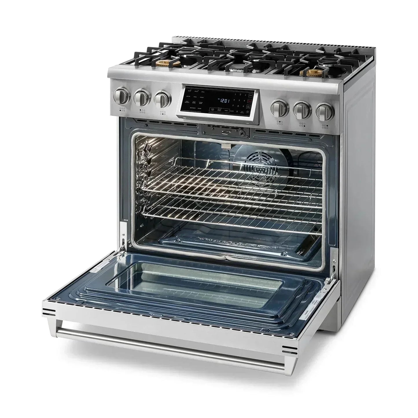 Thor Kitchen Appliance Package - 36 In. Gas Range, Range Hood, Refrigerator with Water and Ice Dispenser, Dishwasher,AP-TRG3601-C-7